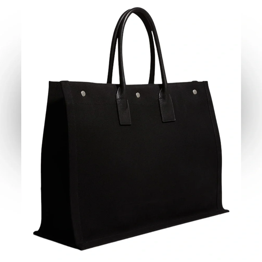 SAINT LAURENT RIVE GAUCHE LARGE BLACK CANVAS TOTE - Picture 2 of 16